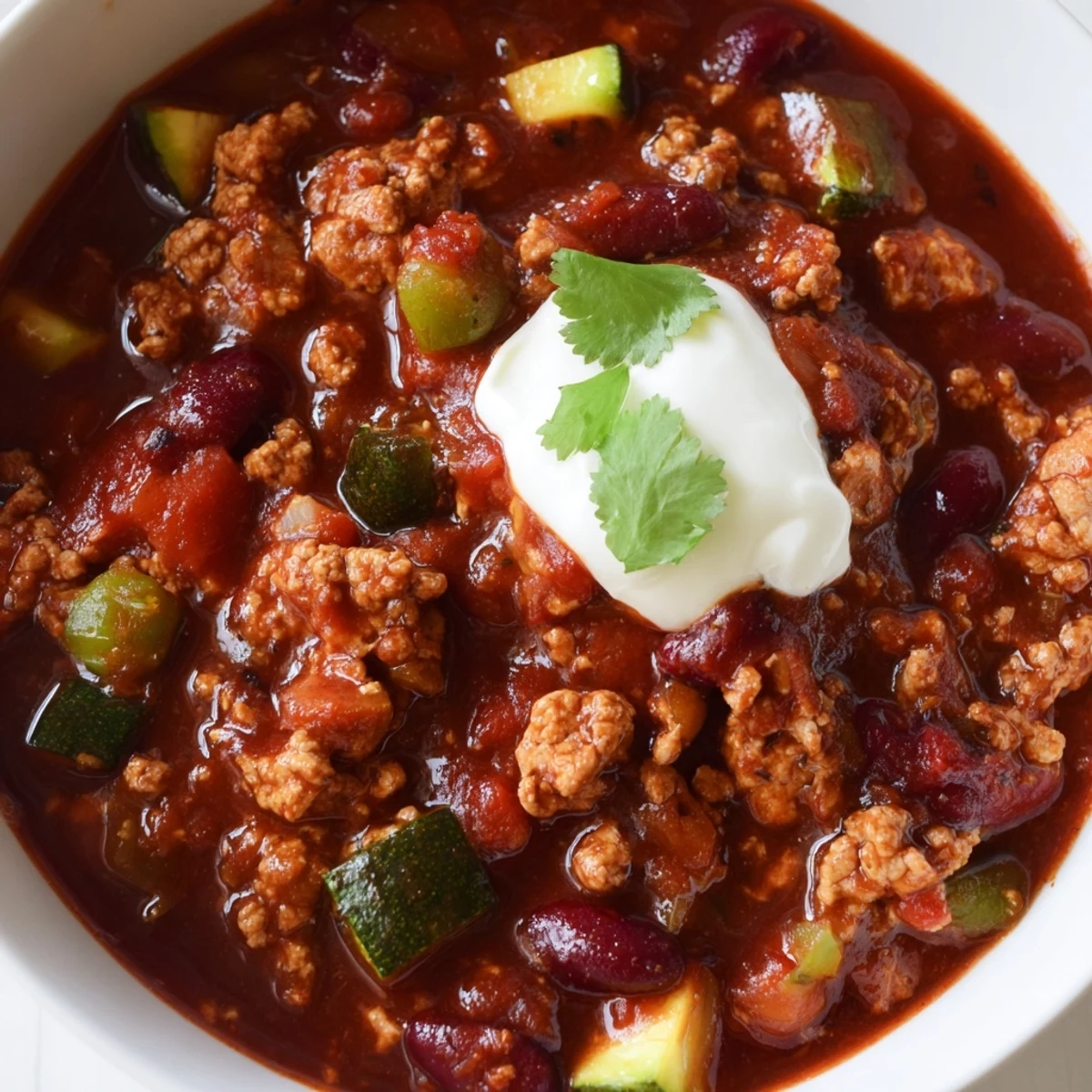 Hearty diabetic chili recipe loaded with lean turkey, beans, and bold spices in a rustic bowl